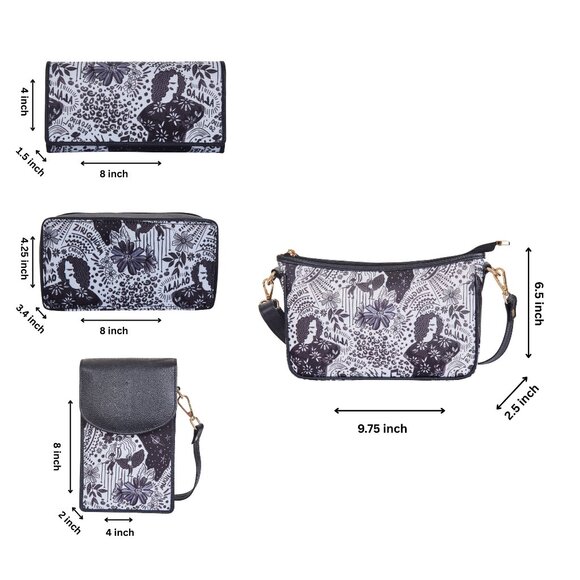Women’s Nylon Printed 4-Pc Combo–Hobo Bag, Wallet, Phone Wallet, Jewellery Pouch - Picture 2 of 8